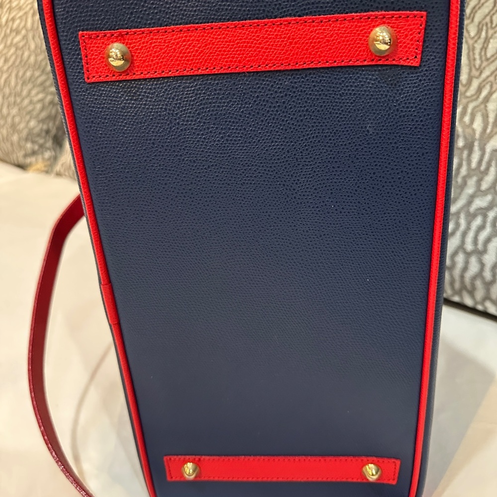Color-Block Satchel in Navy, Mustard & Red - Picture 12 of 15